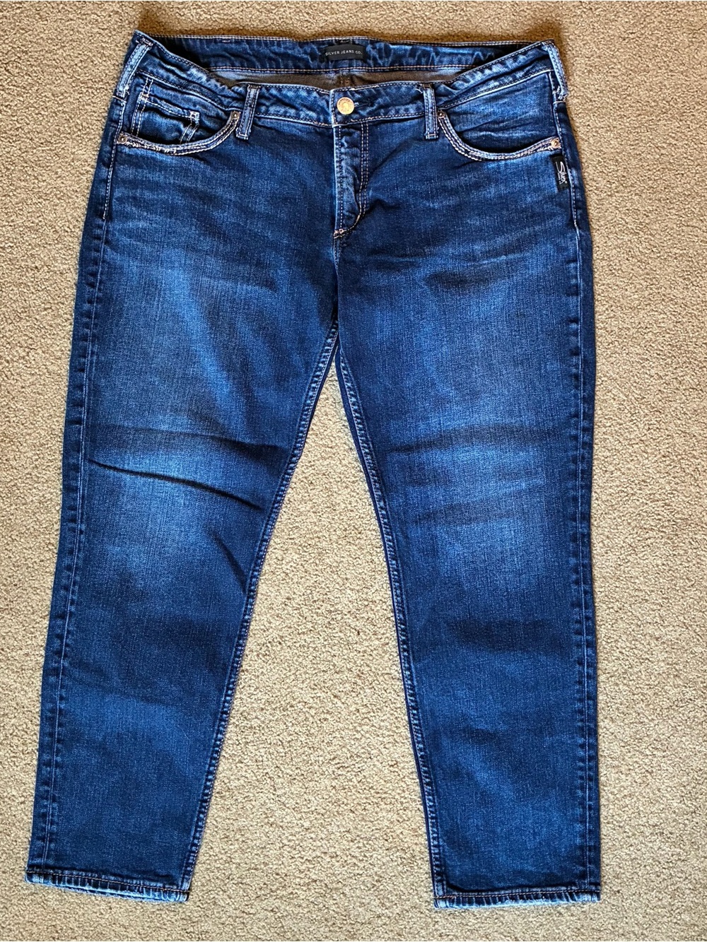 Silver Jeans Co Boyfriend Jeans Women's W32 L25 Medium Wash Blue Stretch Pants